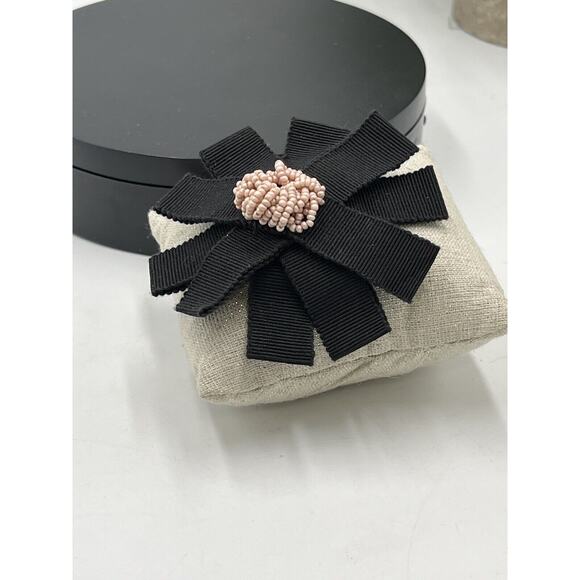 Chanel Authenticated COA Round Black Ribbon Pink Seed Bead Accent Rare Brooch - Picture 3 of 12